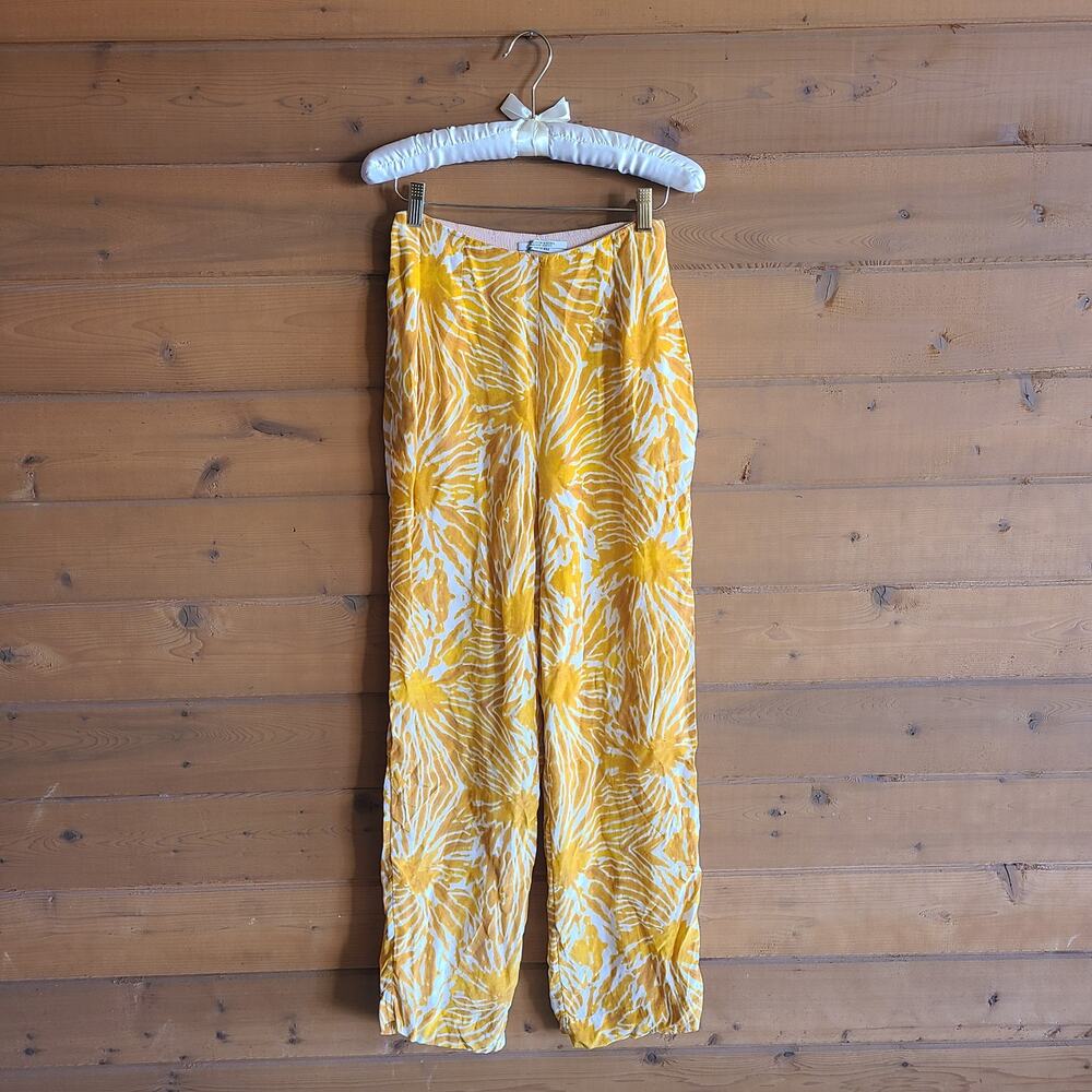 Scotch & Soda Pant Marigold Dyed Wash Floral Wide Leg Flowy XS Yellow Boho - Picture 2 of 7